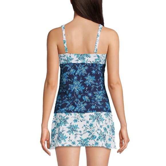 Lands End Wrap Underwire Tankini Swim Top Tummy Control Underwire Blue 8 - Picture 2 of 5
